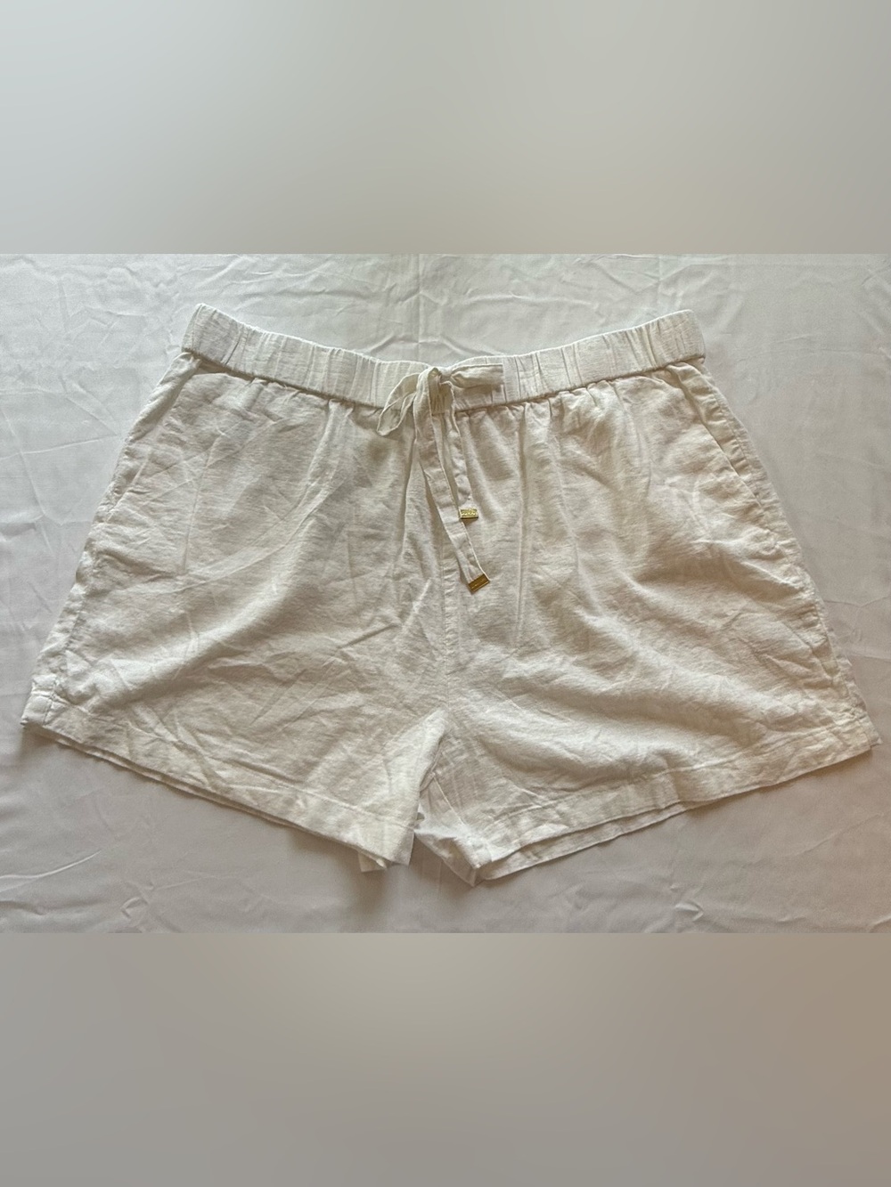 Michael Kors White Linen Blend Drawstring Shorts Size Medium Casual Summer Vacay